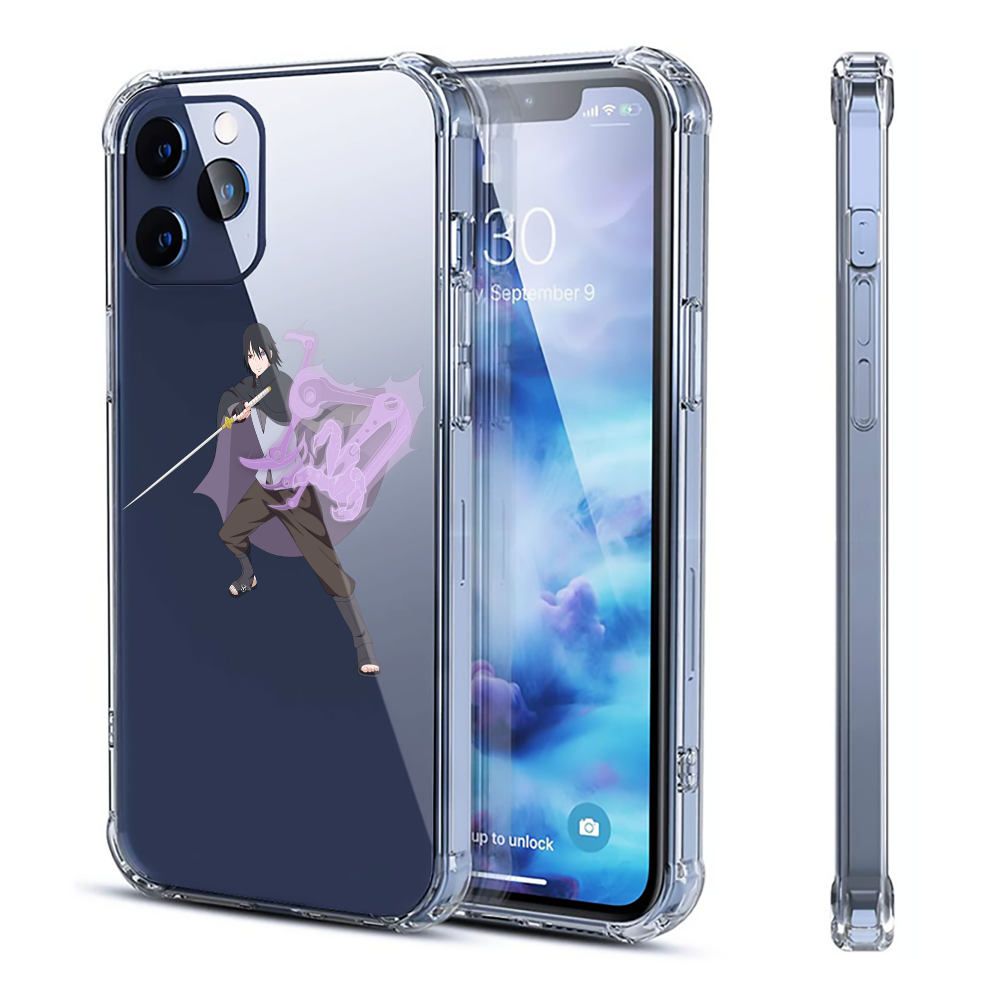 （画像用） NARUTO -ナルト- うちは サスケ Uchiha Sasuke 【iPhone 12シリーズ対応】透明スマホケース（クリアソフトケース）